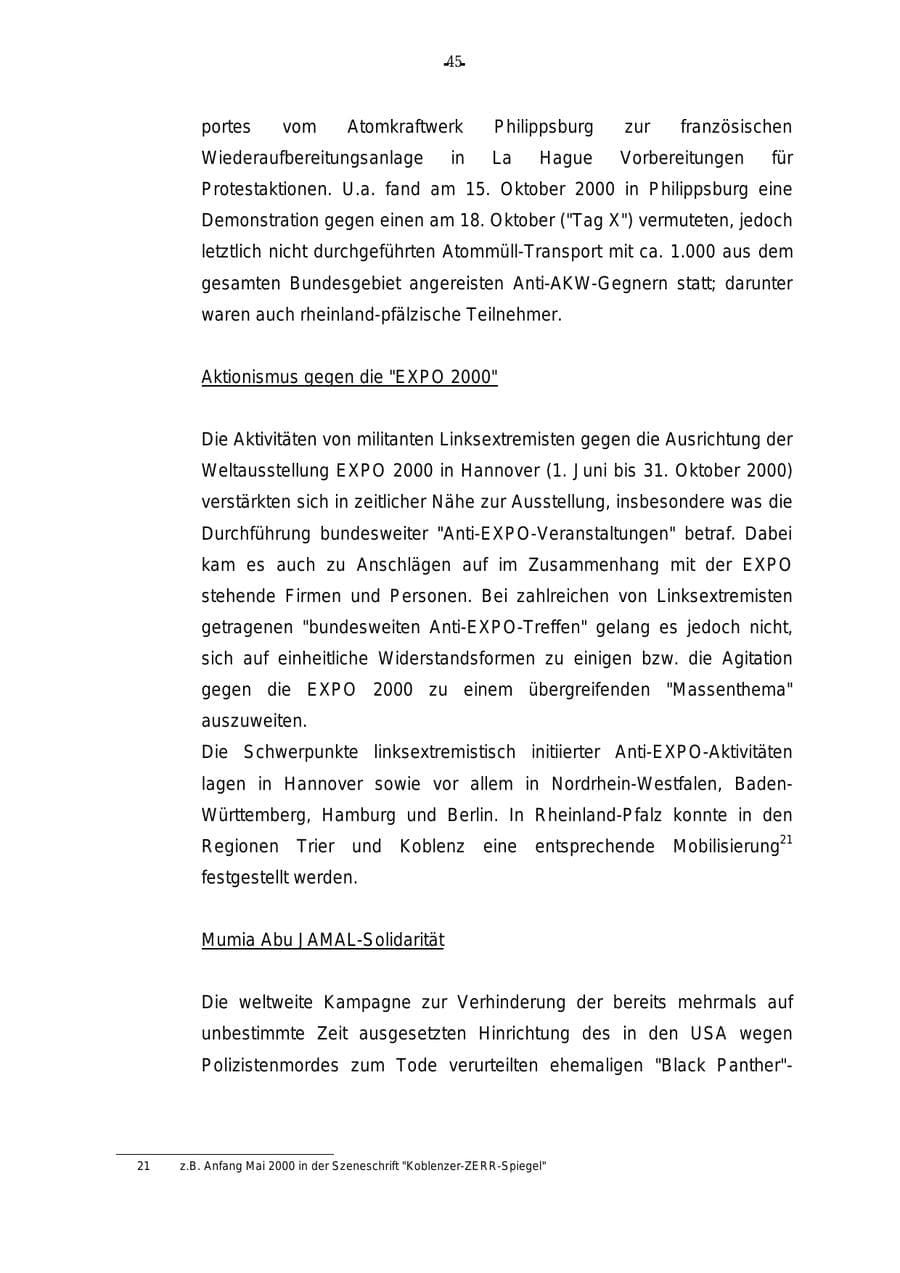 Seite 46 des Verfassungsschutzbericht 2000 Rheinland-Pfalz