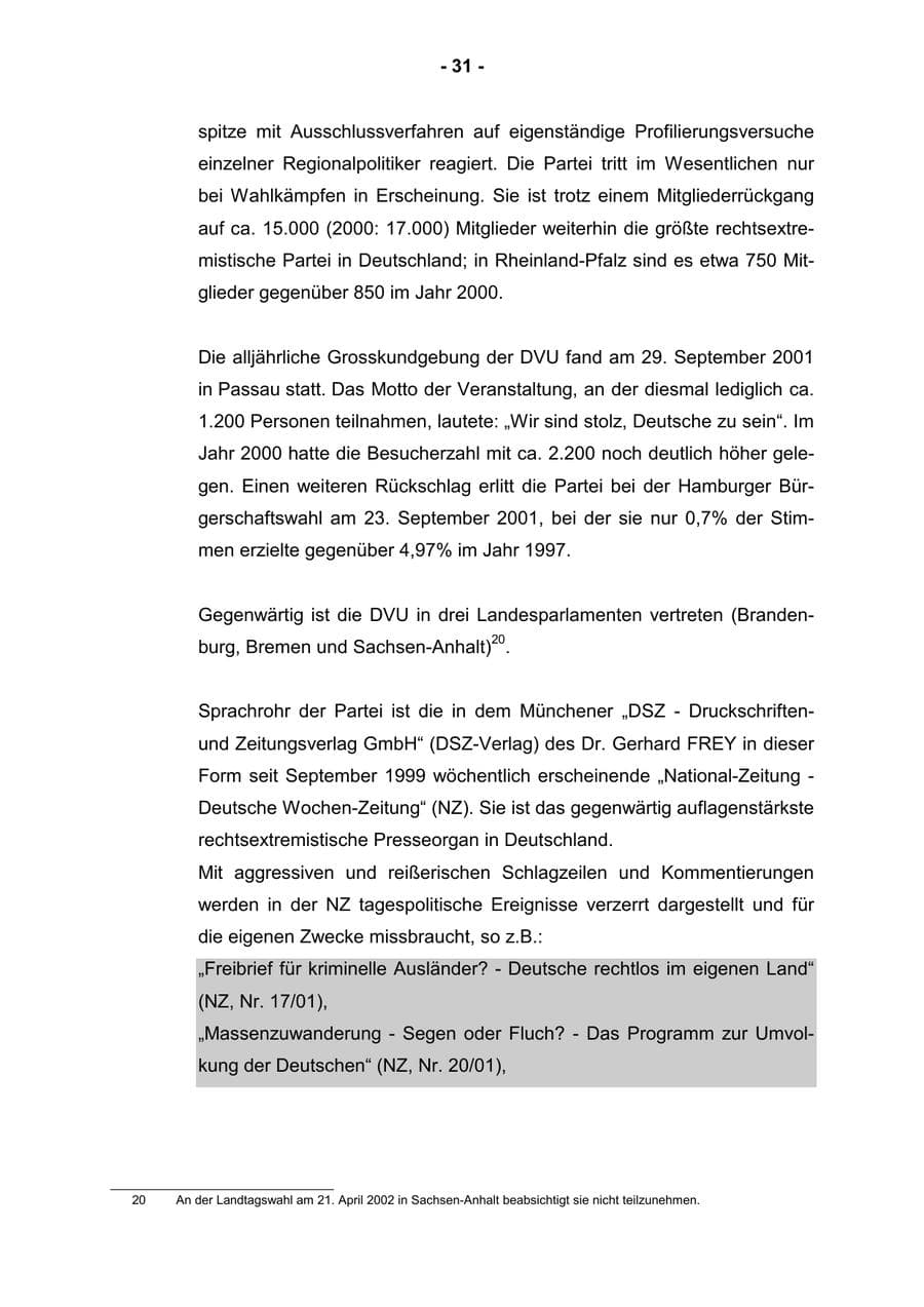 Seite 33 des Verfassungsschutzbericht 2001 Rheinland-Pfalz
