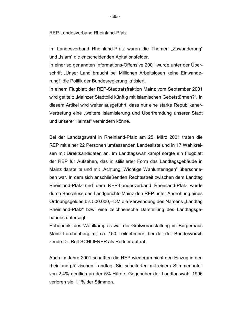 Seite 37 des Verfassungsschutzbericht 2001 Rheinland-Pfalz