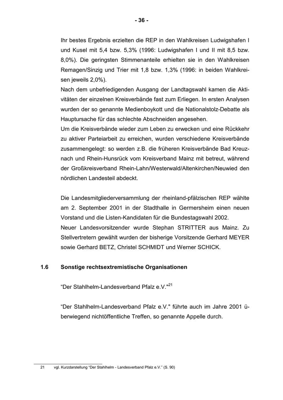 Seite 38 des Verfassungsschutzbericht 2001 Rheinland-Pfalz