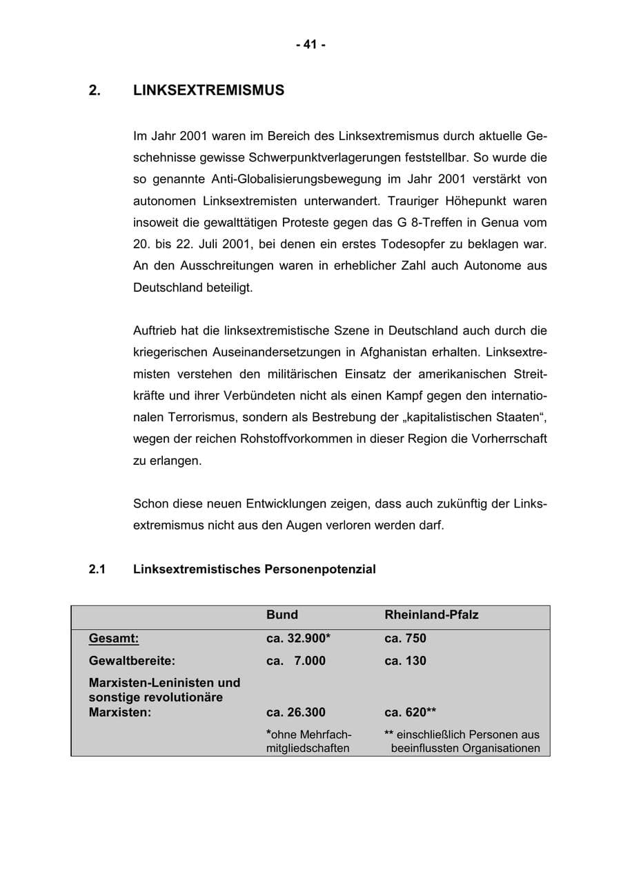 Seite 43 des Verfassungsschutzbericht 2001 Rheinland-Pfalz
