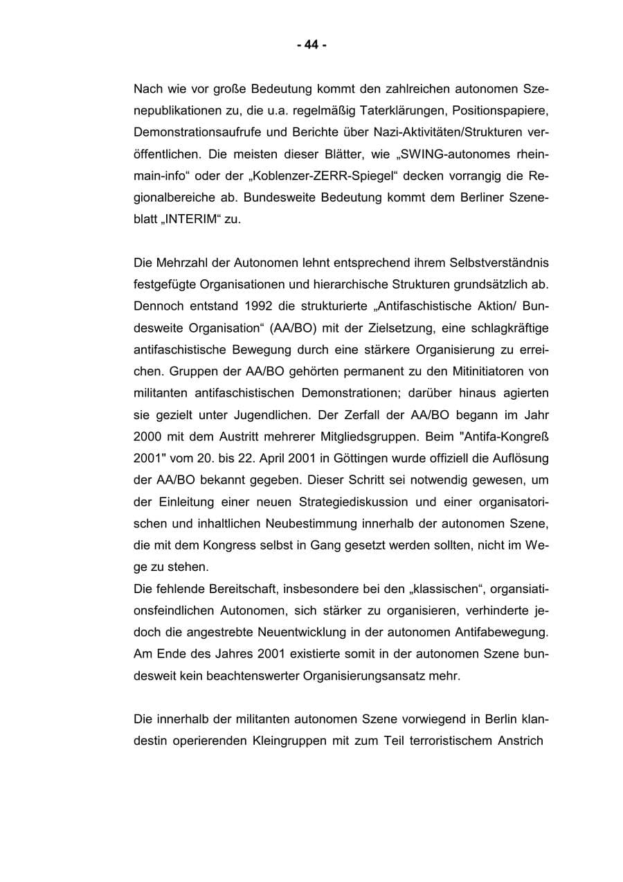 Seite 46 des Verfassungsschutzbericht 2001 Rheinland-Pfalz