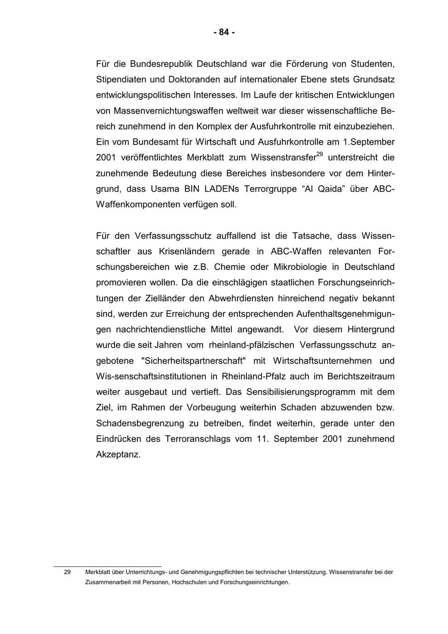 Seite 86 des Verfassungsschutzbericht 2001 Rheinland-Pfalz