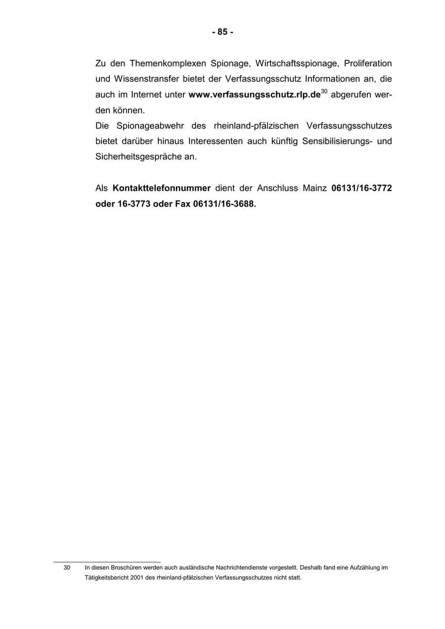 Seite 87 des Verfassungsschutzbericht 2001 Rheinland-Pfalz