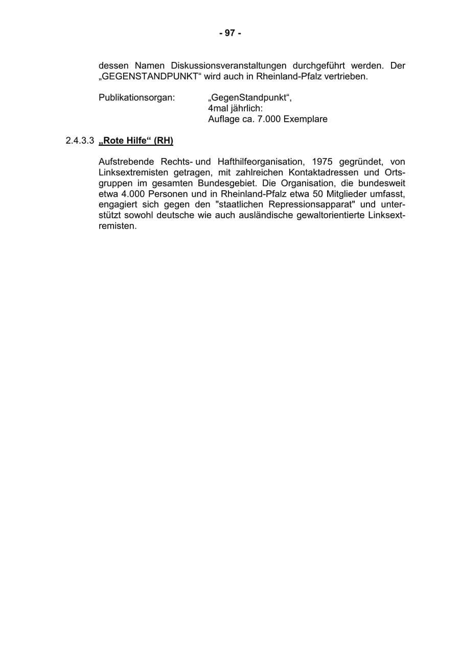 Seite 99 des Verfassungsschutzbericht 2001 Rheinland-Pfalz