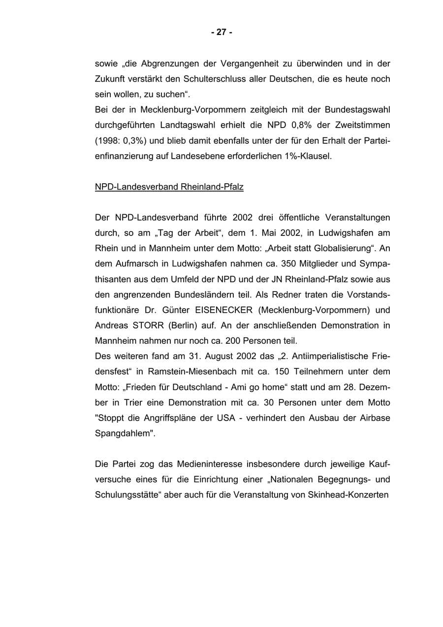 Seite 29 des Verfassungsschutzbericht 2002 Rheinland-Pfalz