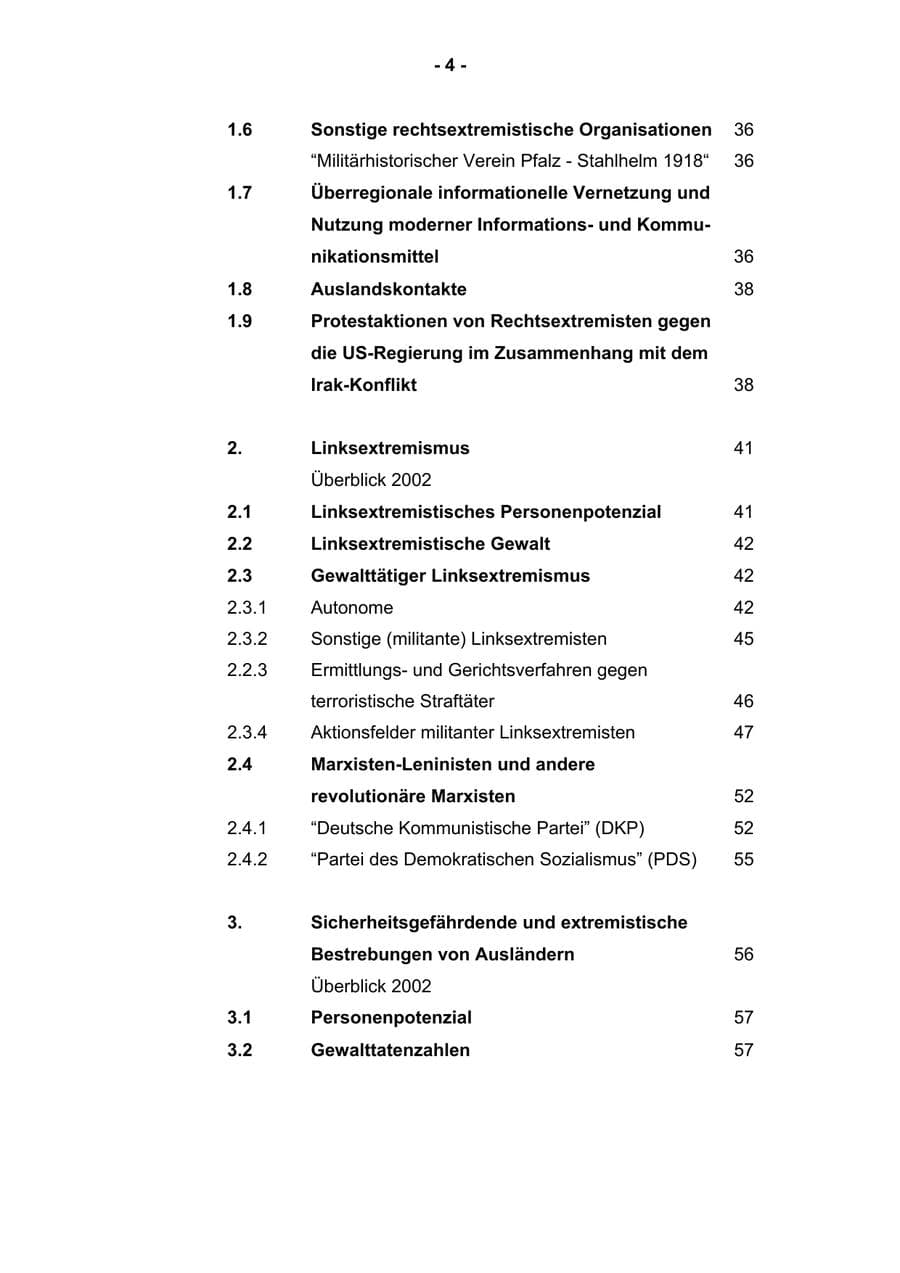 Seite 6 des Verfassungsschutzbericht 2002 Rheinland-Pfalz