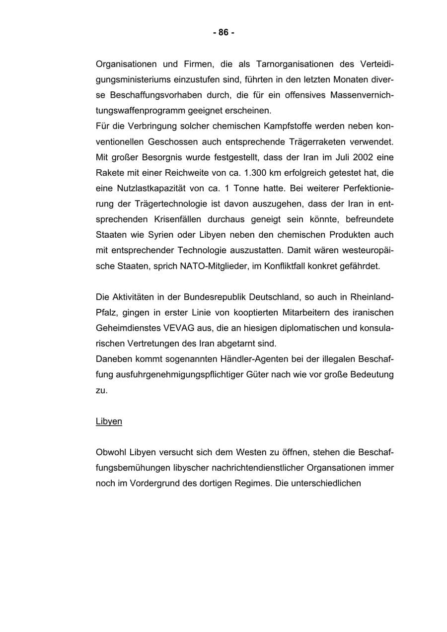Seite 88 des Verfassungsschutzbericht 2002 Rheinland-Pfalz