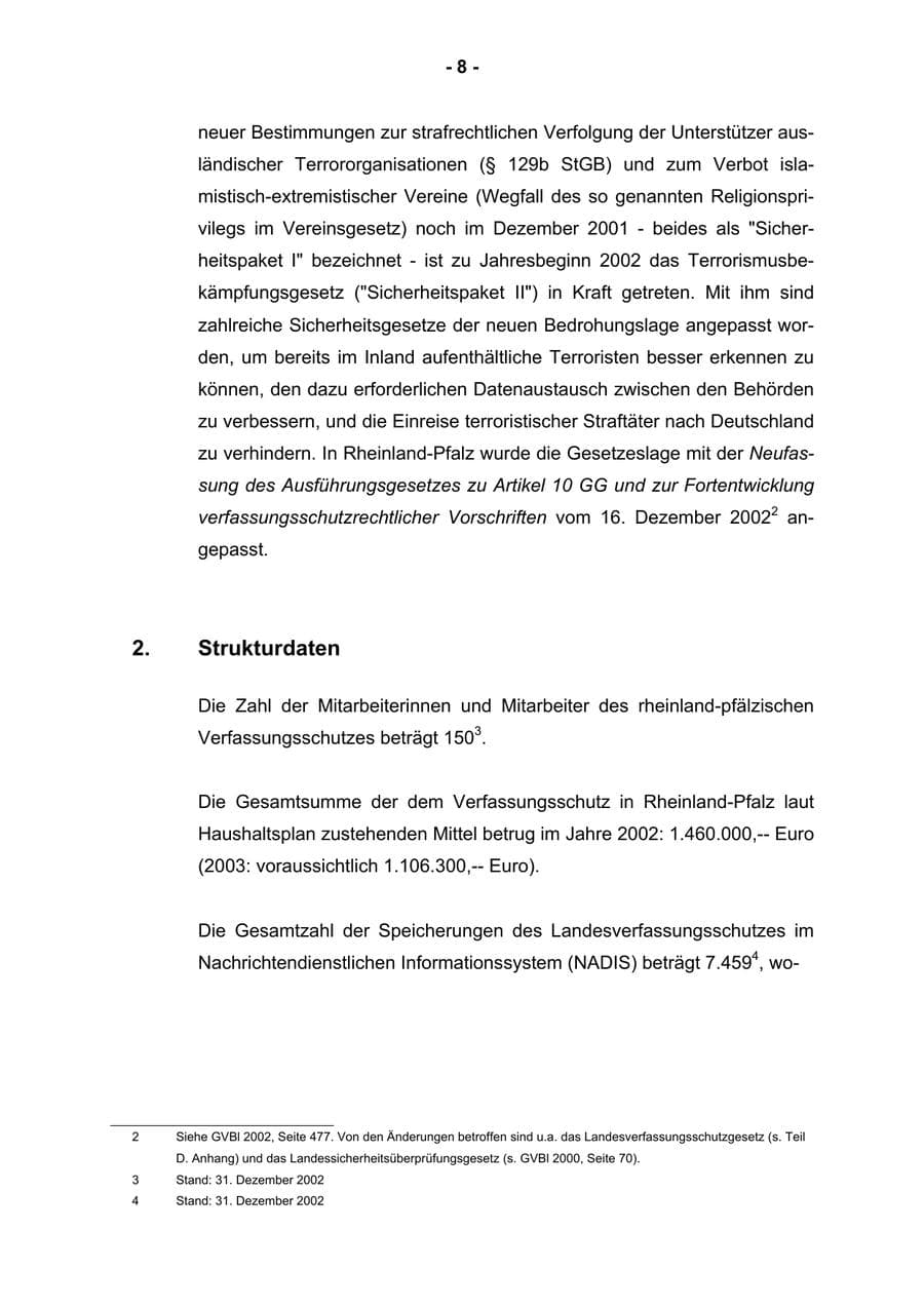 Seite 10 des Verfassungsschutzbericht 2002 Rheinland-Pfalz