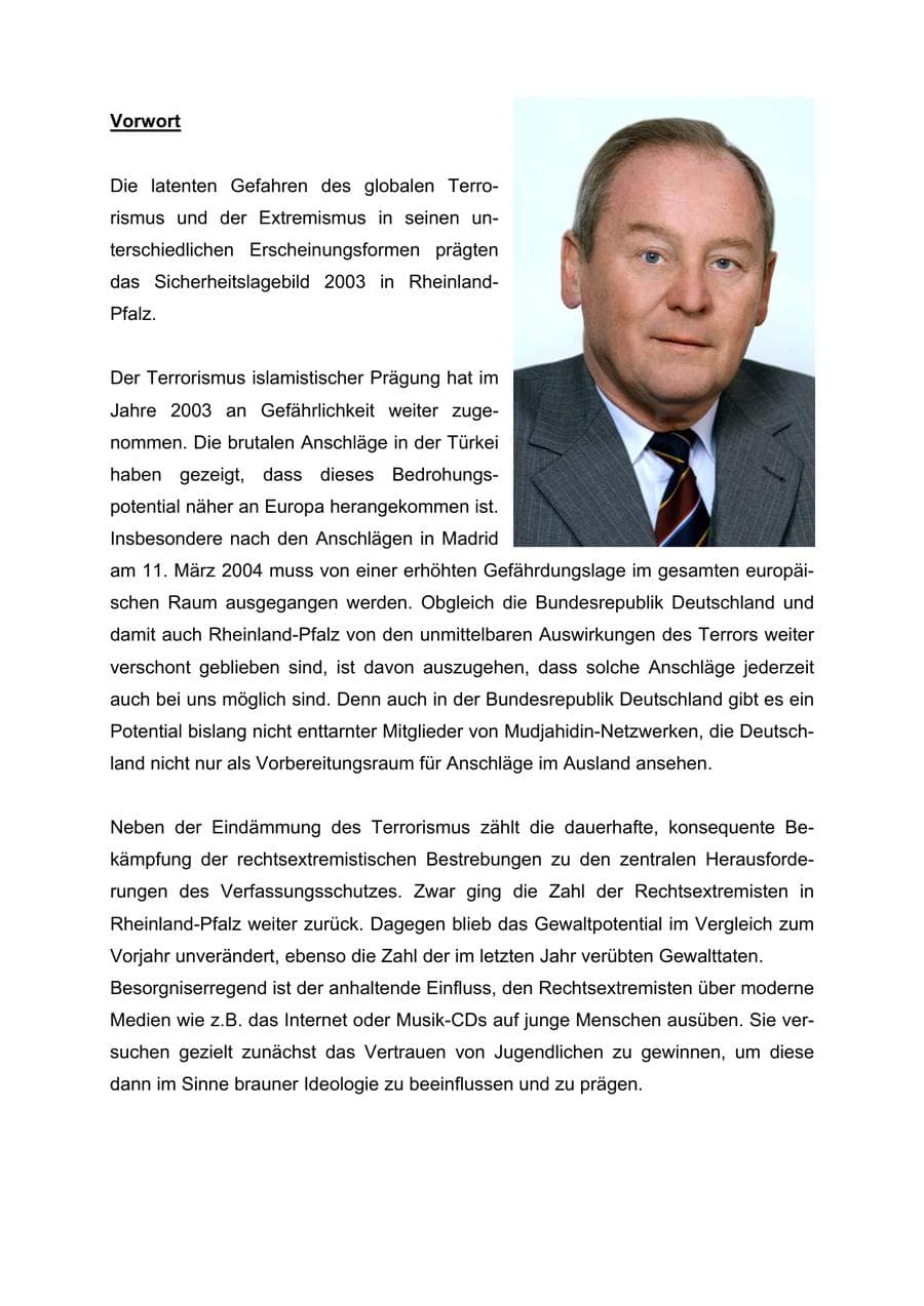 Seite 2 des Verfassungsschutzbericht 2003 Rheinland-Pfalz
