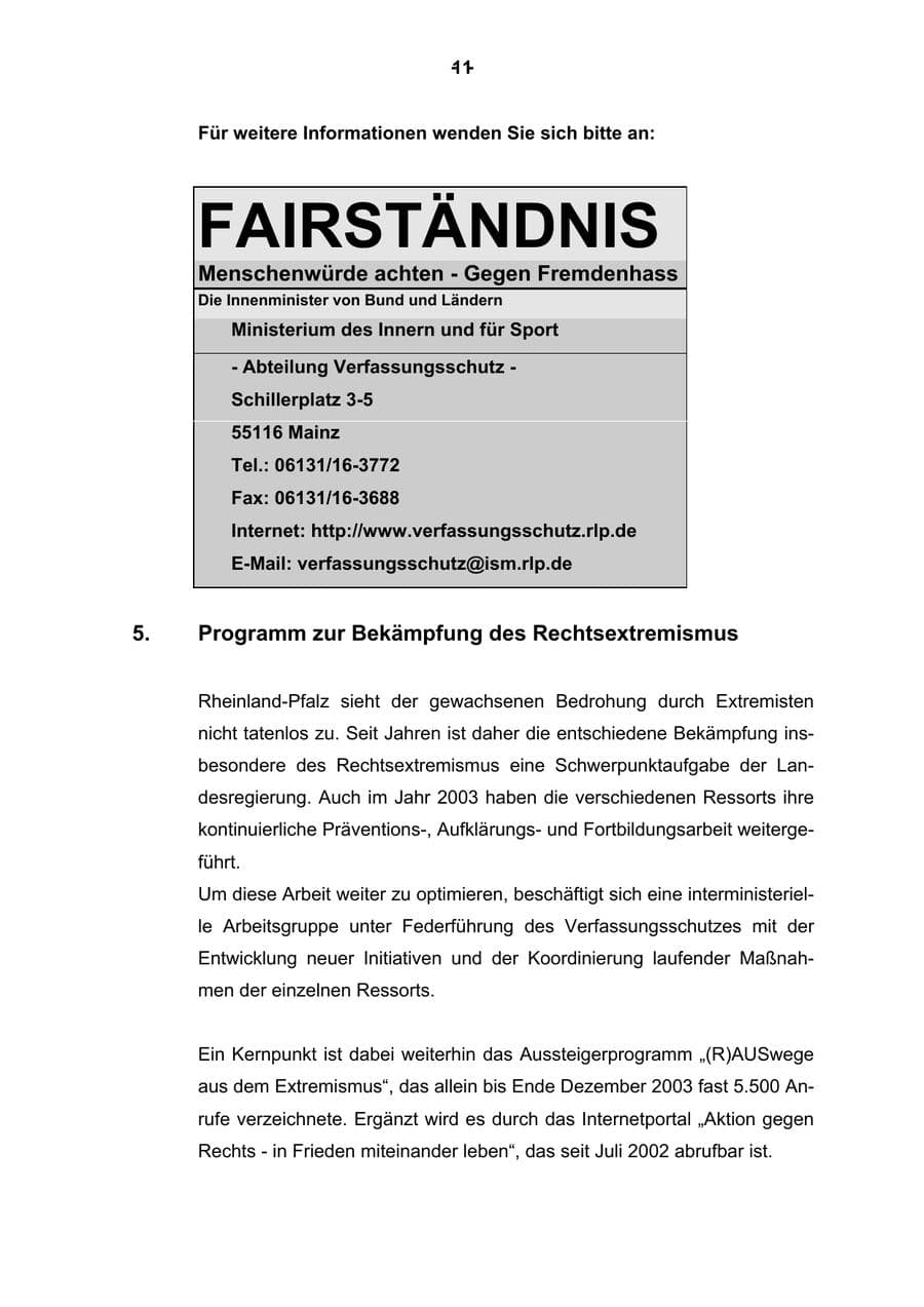 Seite 12 des Verfassungsschutzbericht 2003 Rheinland-Pfalz