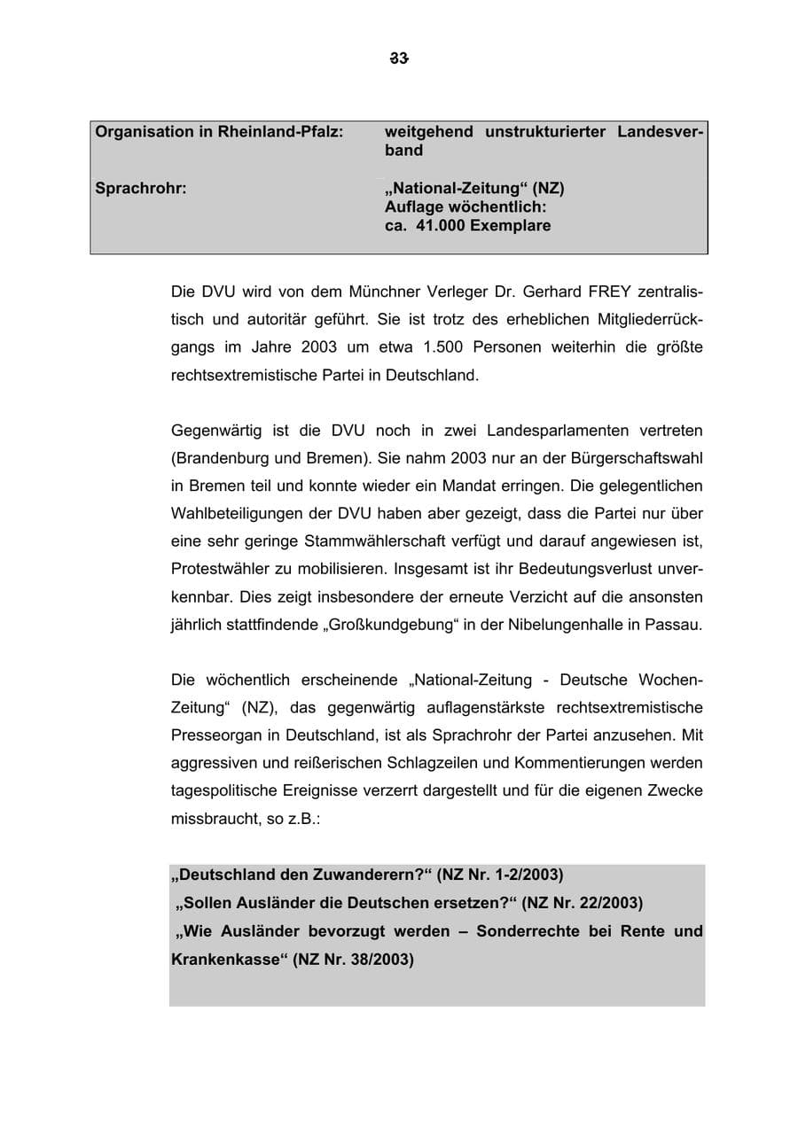 Seite 34 des Verfassungsschutzbericht 2003 Rheinland-Pfalz