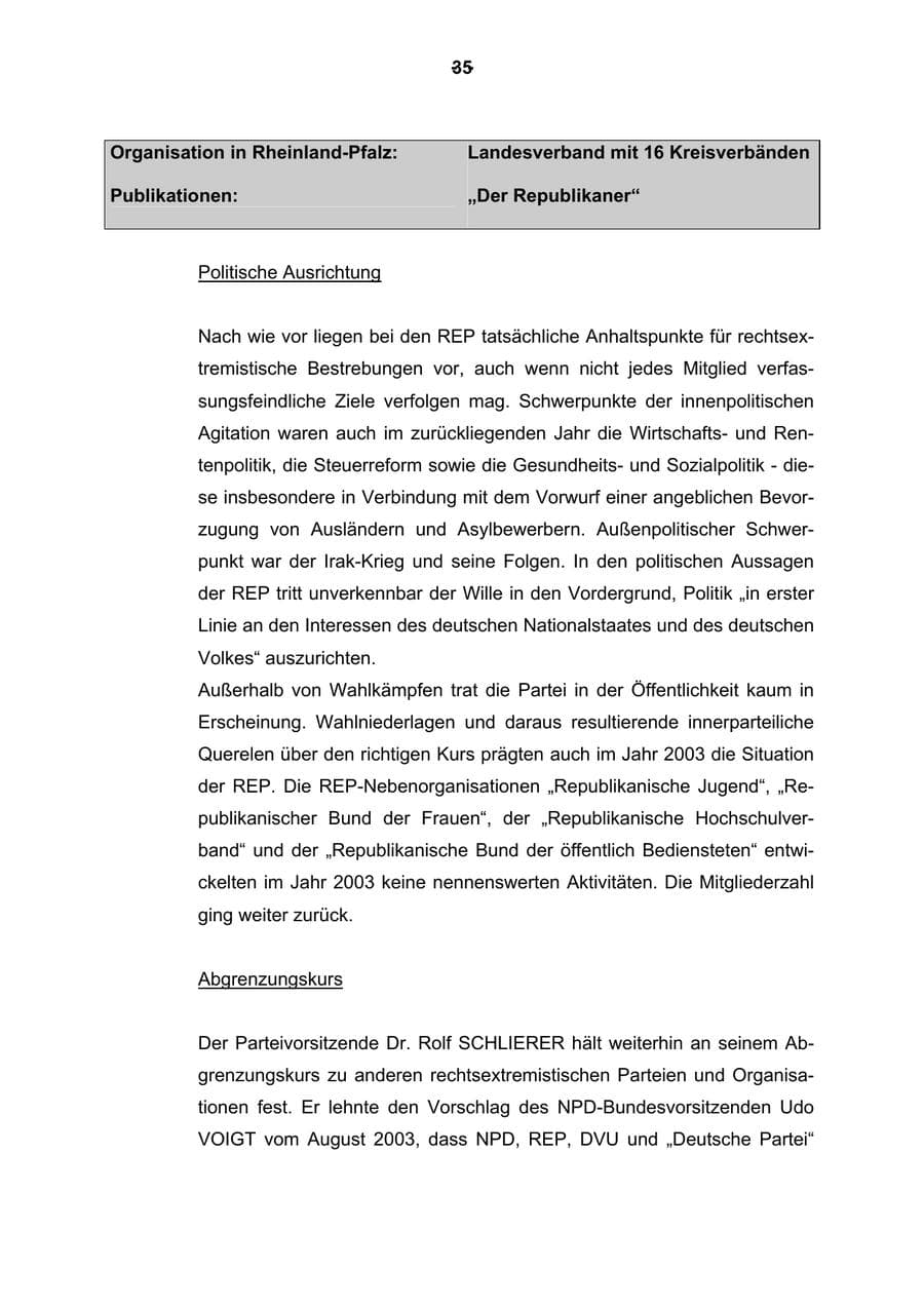 Seite 36 des Verfassungsschutzbericht 2003 Rheinland-Pfalz