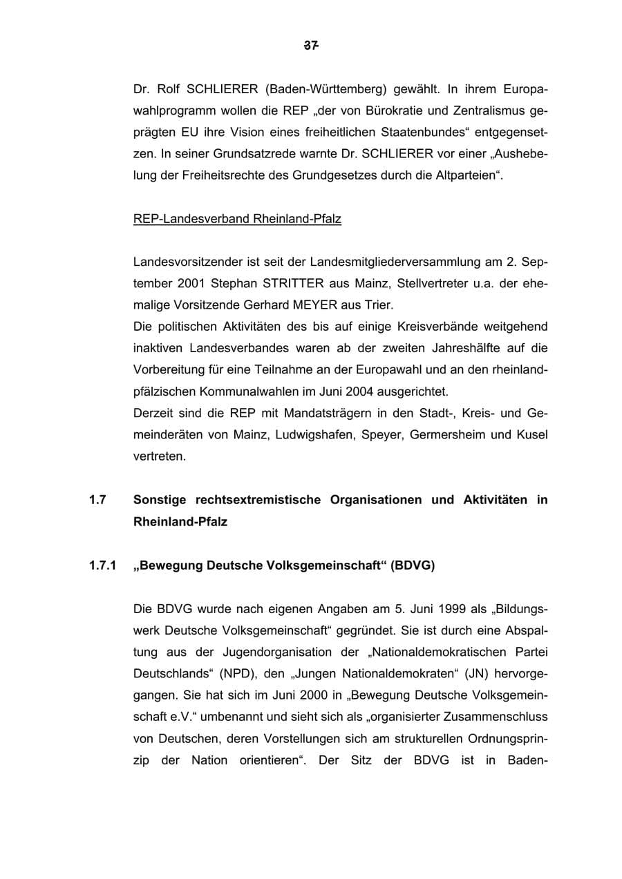 Seite 38 des Verfassungsschutzbericht 2003 Rheinland-Pfalz