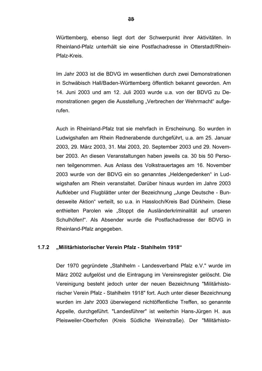 Seite 39 des Verfassungsschutzbericht 2003 Rheinland-Pfalz