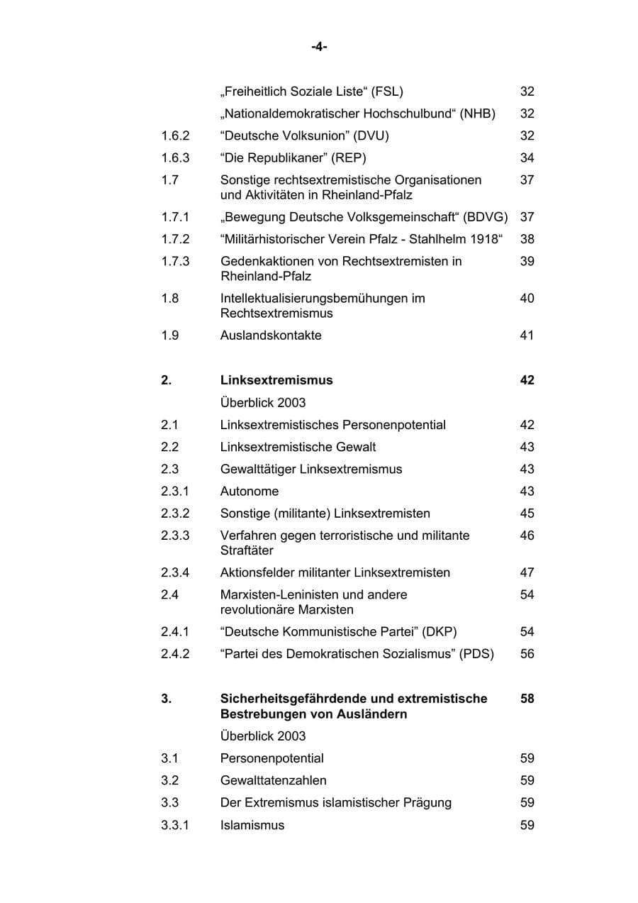 Seite 5 des Verfassungsschutzbericht 2003 Rheinland-Pfalz