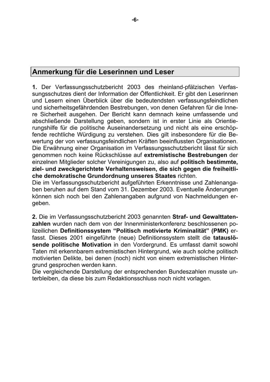 Seite 7 des Verfassungsschutzbericht 2003 Rheinland-Pfalz