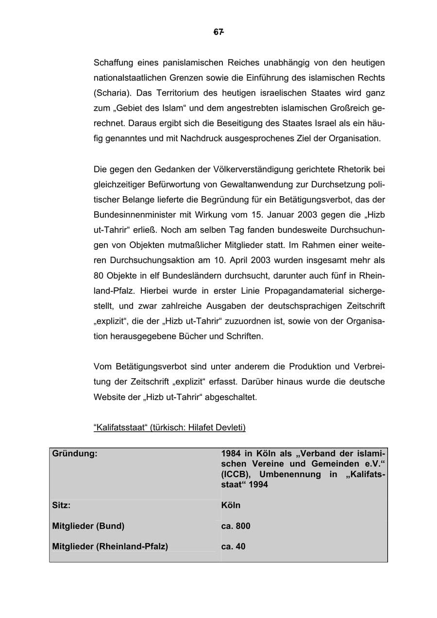 Seite 68 des Verfassungsschutzbericht 2003 Rheinland-Pfalz