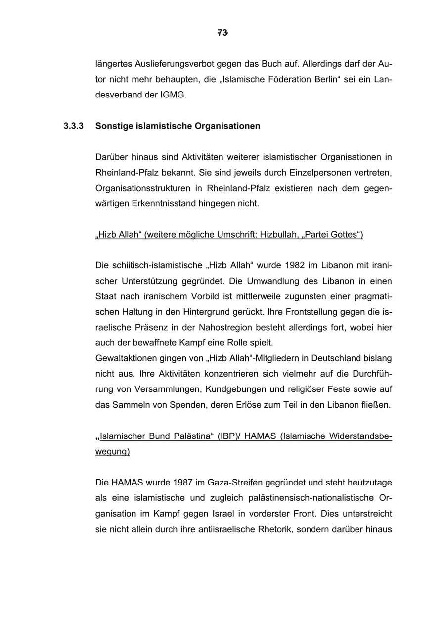 Seite 74 des Verfassungsschutzbericht 2003 Rheinland-Pfalz