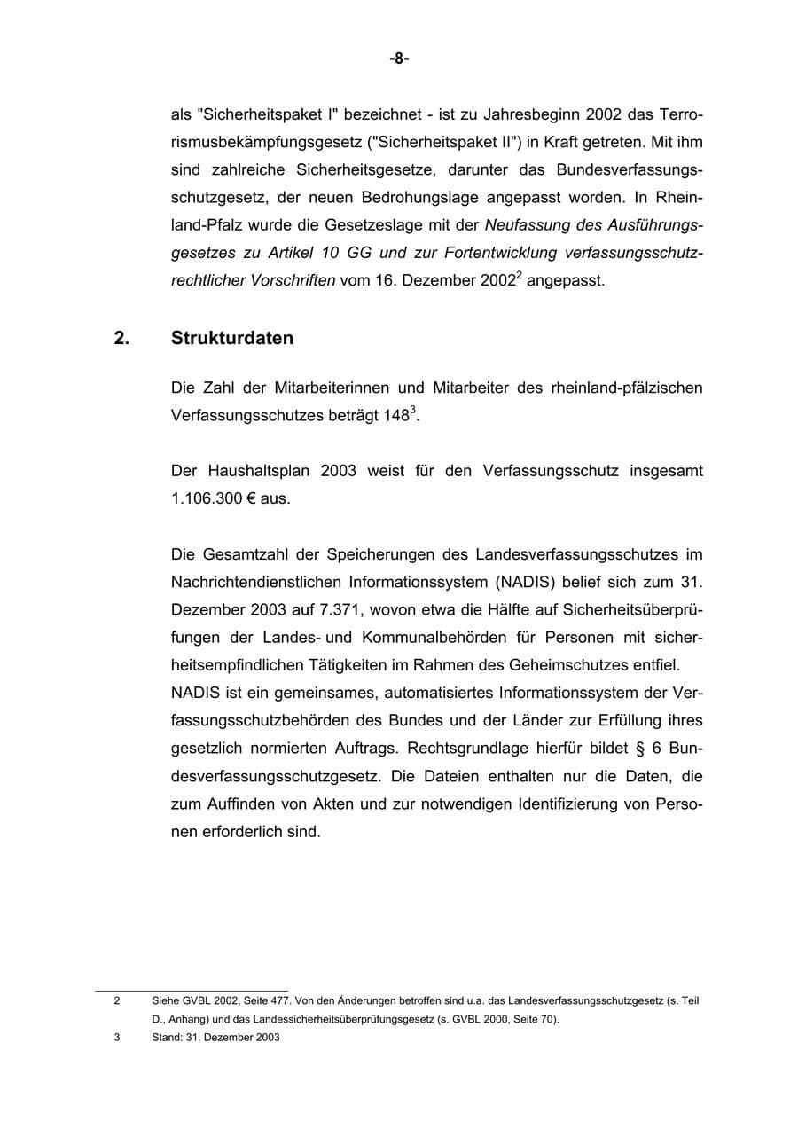 Seite 9 des Verfassungsschutzbericht 2003 Rheinland-Pfalz