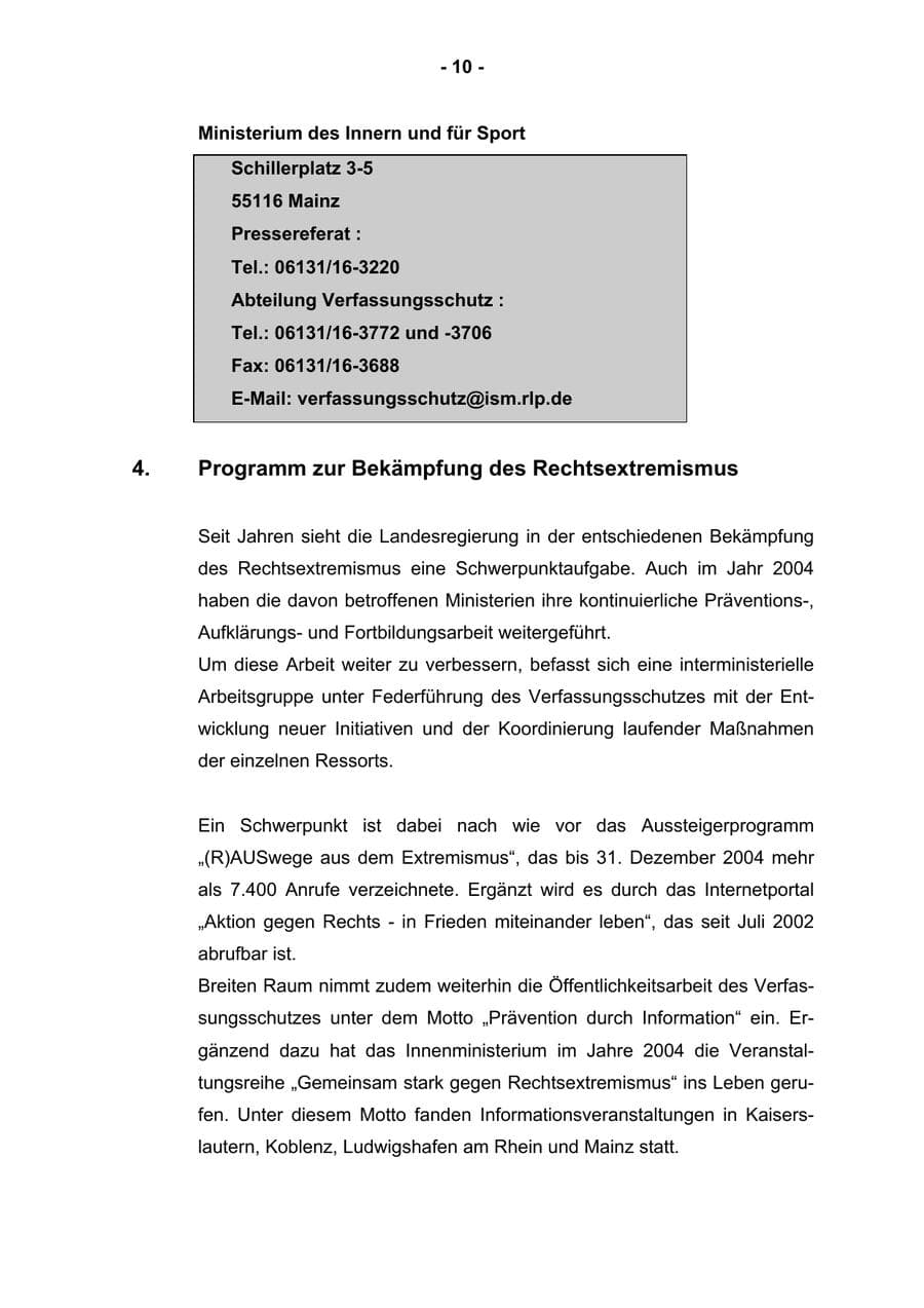 Seite 12 des Verfassungsschutzbericht 2004 Rheinland-Pfalz