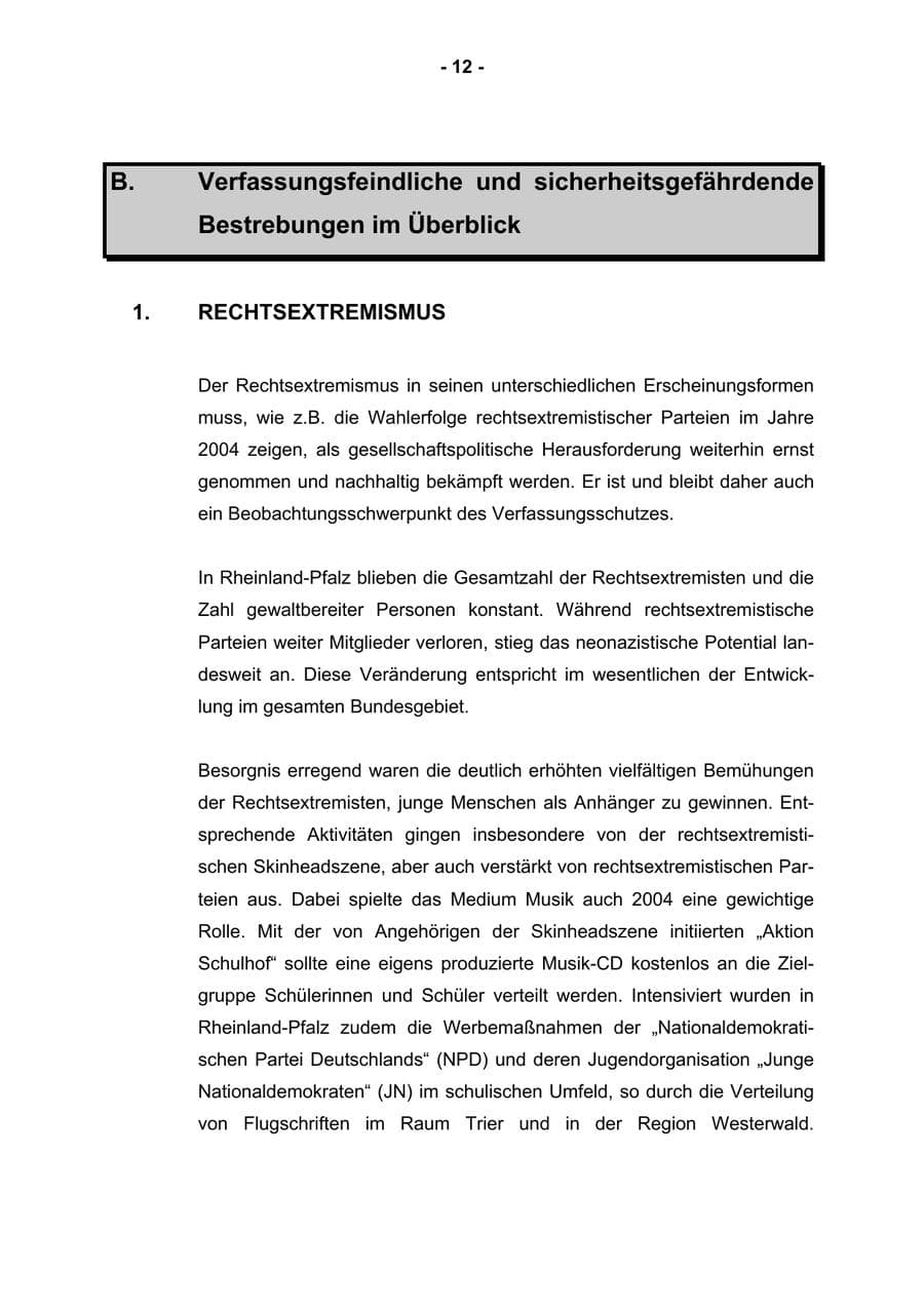 Seite 14 des Verfassungsschutzbericht 2004 Rheinland-Pfalz