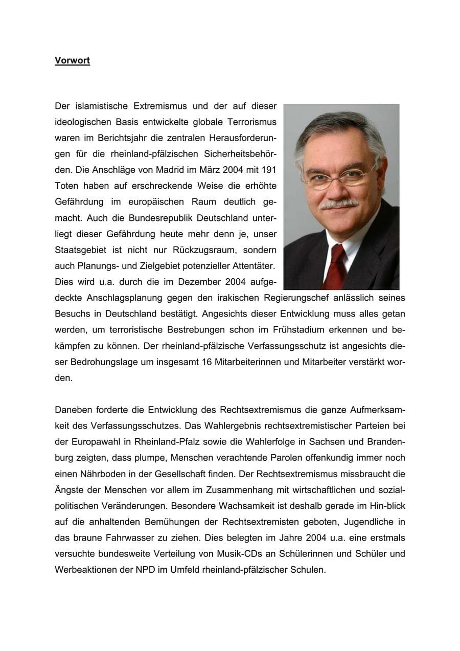 Seite 3 des Verfassungsschutzbericht 2004 Rheinland-Pfalz