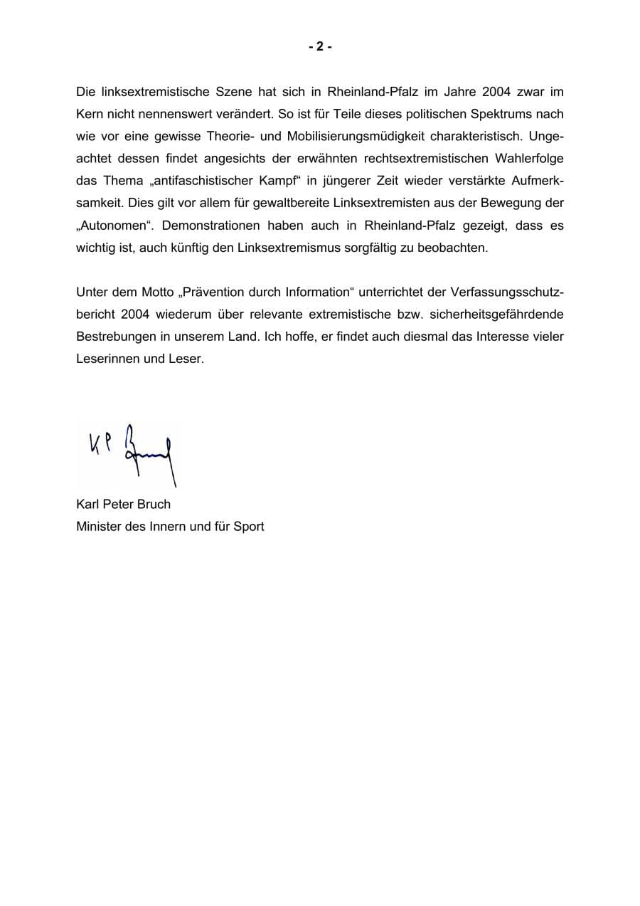 Seite 4 des Verfassungsschutzbericht 2004 Rheinland-Pfalz