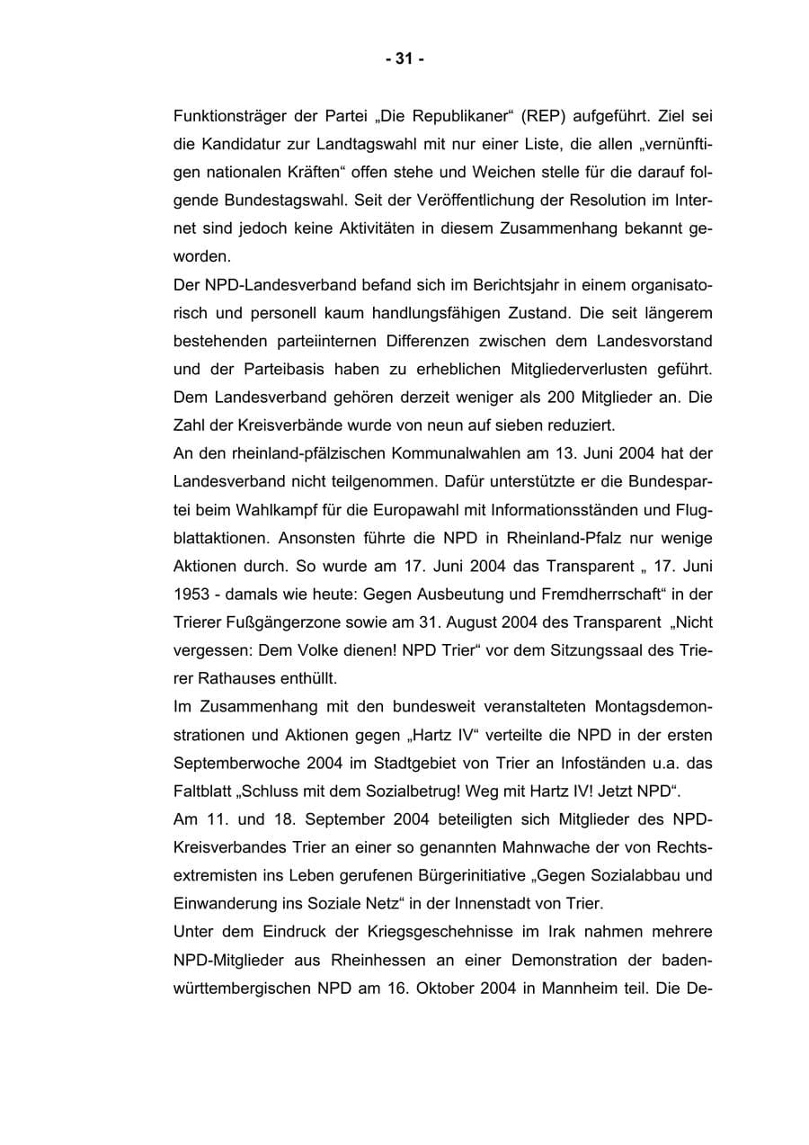 Seite 33 des Verfassungsschutzbericht 2004 Rheinland-Pfalz