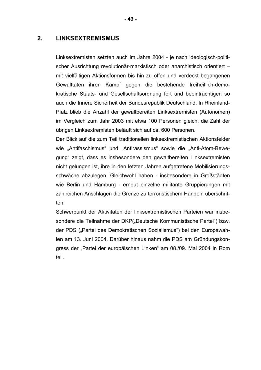 Seite 45 des Verfassungsschutzbericht 2004 Rheinland-Pfalz