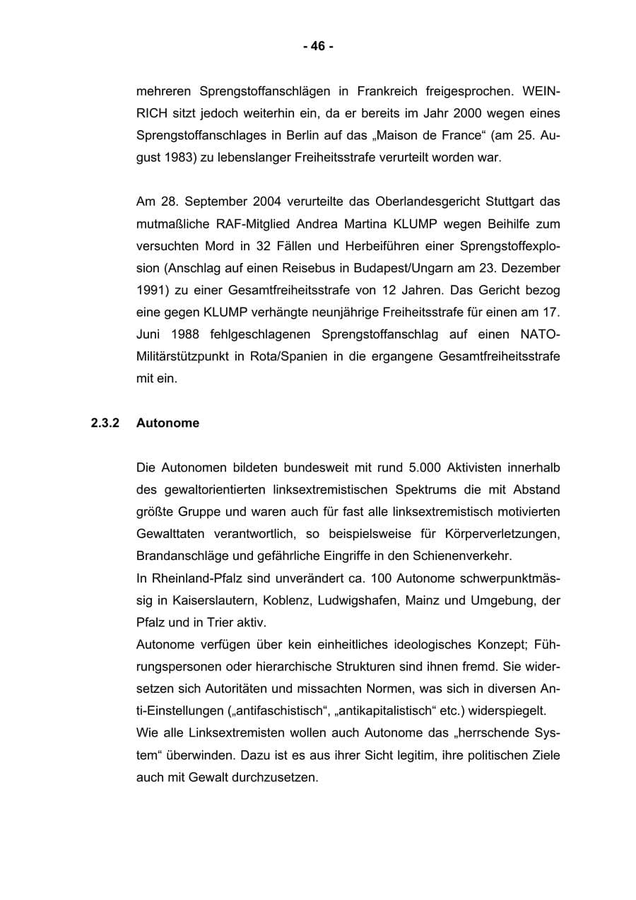 Seite 48 des Verfassungsschutzbericht 2004 Rheinland-Pfalz