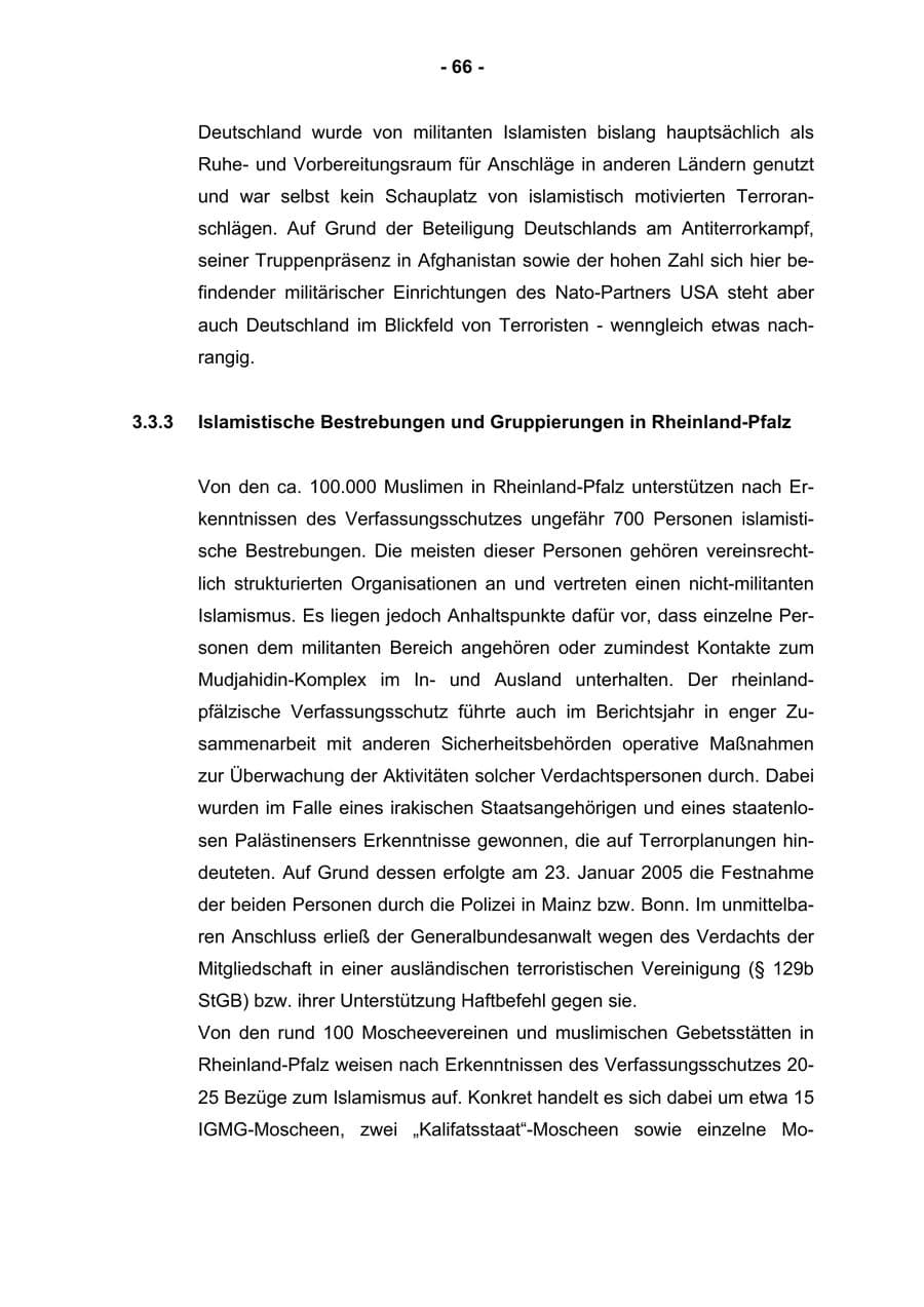 Seite 68 des Verfassungsschutzbericht 2004 Rheinland-Pfalz