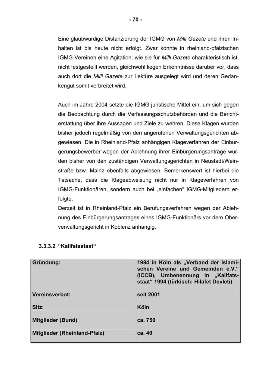 Seite 72 des Verfassungsschutzbericht 2004 Rheinland-Pfalz