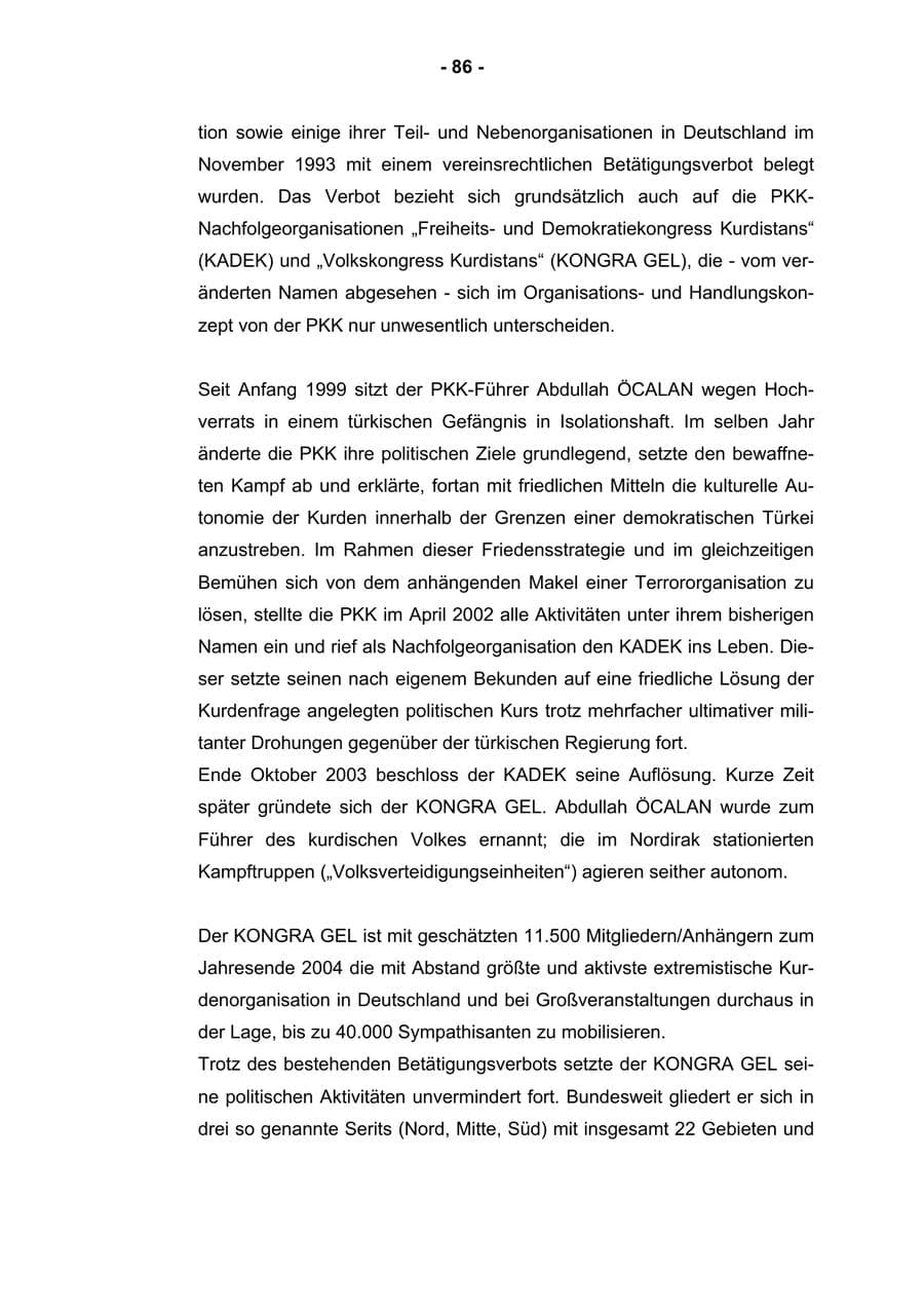 Seite 88 des Verfassungsschutzbericht 2004 Rheinland-Pfalz