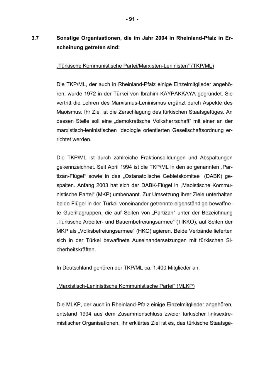 Seite 93 des Verfassungsschutzbericht 2004 Rheinland-Pfalz
