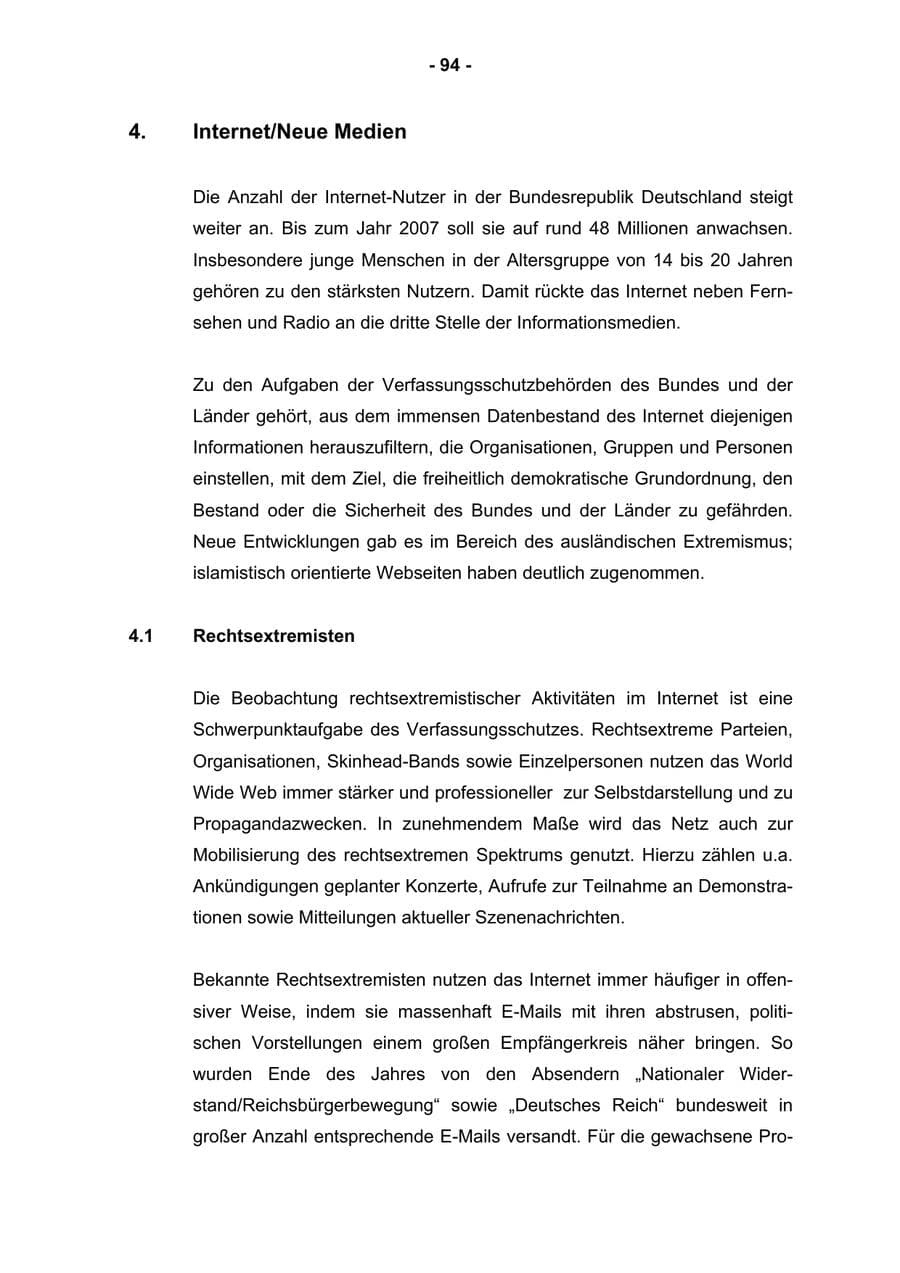 Seite 96 des Verfassungsschutzbericht 2004 Rheinland-Pfalz