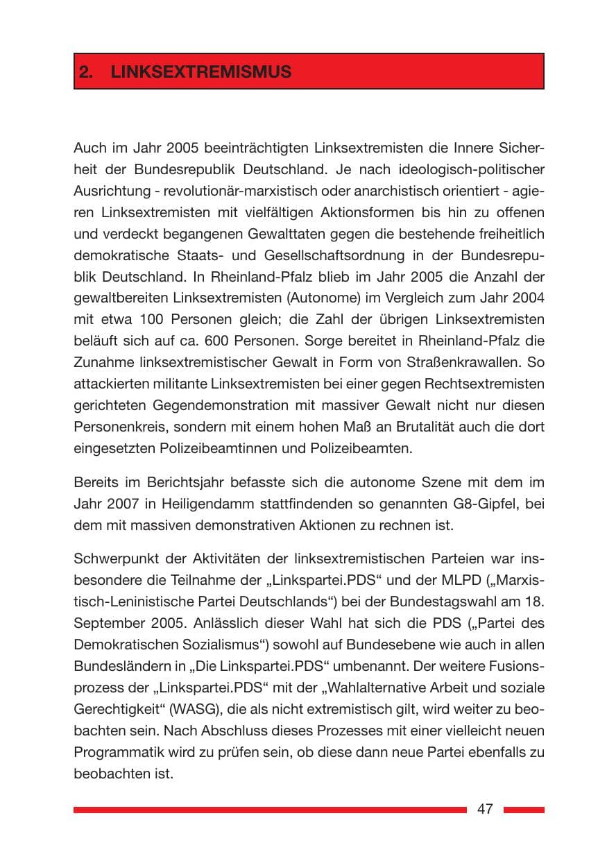 Seite 49 des Verfassungsschutzbericht 2005 Rheinland-Pfalz