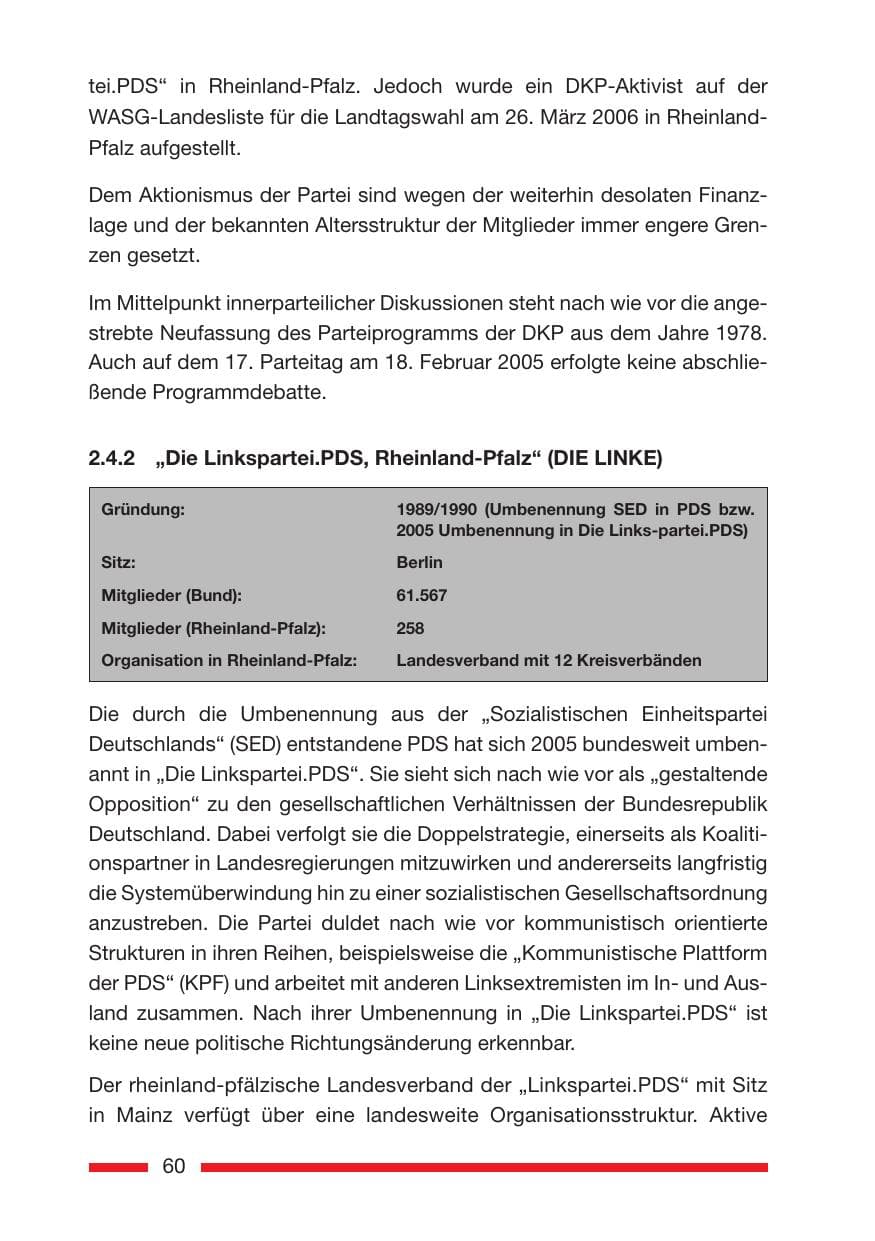 Seite 62 des Verfassungsschutzbericht 2005 Rheinland-Pfalz