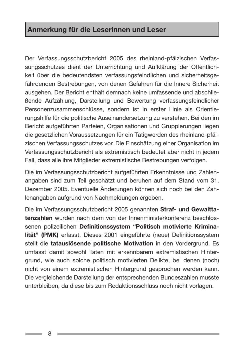 Seite 10 des Verfassungsschutzbericht 2005 Rheinland-Pfalz