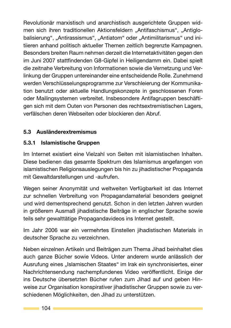 Seite 104 des Verfassungsschutzbericht 2006 Rheinland-Pfalz