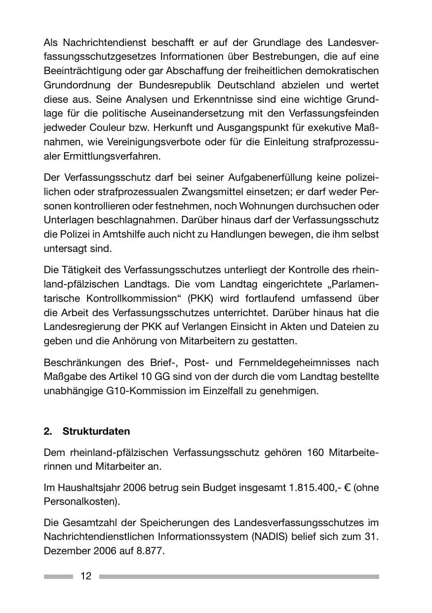 Seite 12 des Verfassungsschutzbericht 2006 Rheinland-Pfalz