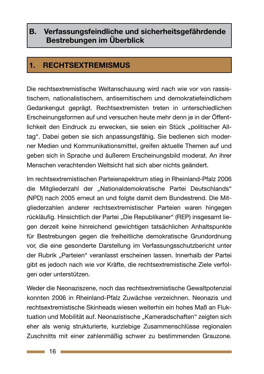 Seite 16 des Verfassungsschutzbericht 2006 Rheinland-Pfalz