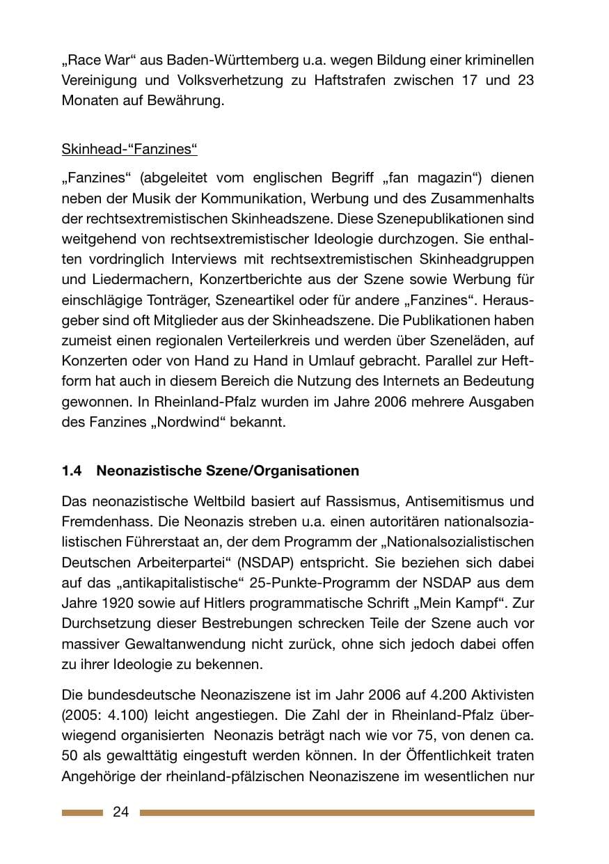 Seite 24 des Verfassungsschutzbericht 2006 Rheinland-Pfalz