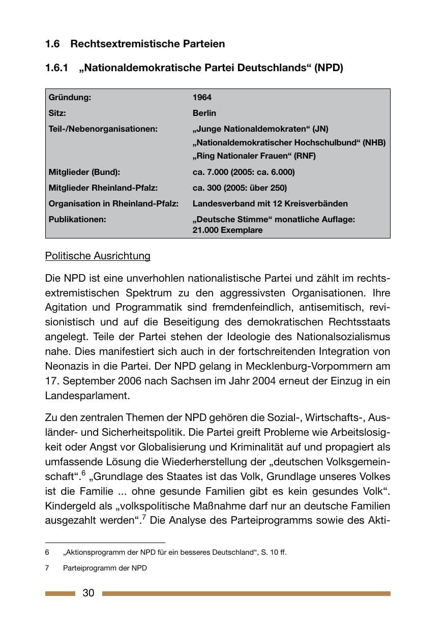 Seite 30 des Verfassungsschutzbericht 2006 Rheinland-Pfalz