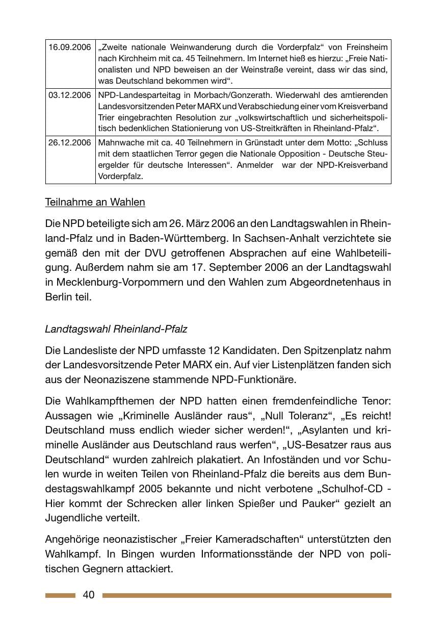 Seite 40 des Verfassungsschutzbericht 2006 Rheinland-Pfalz