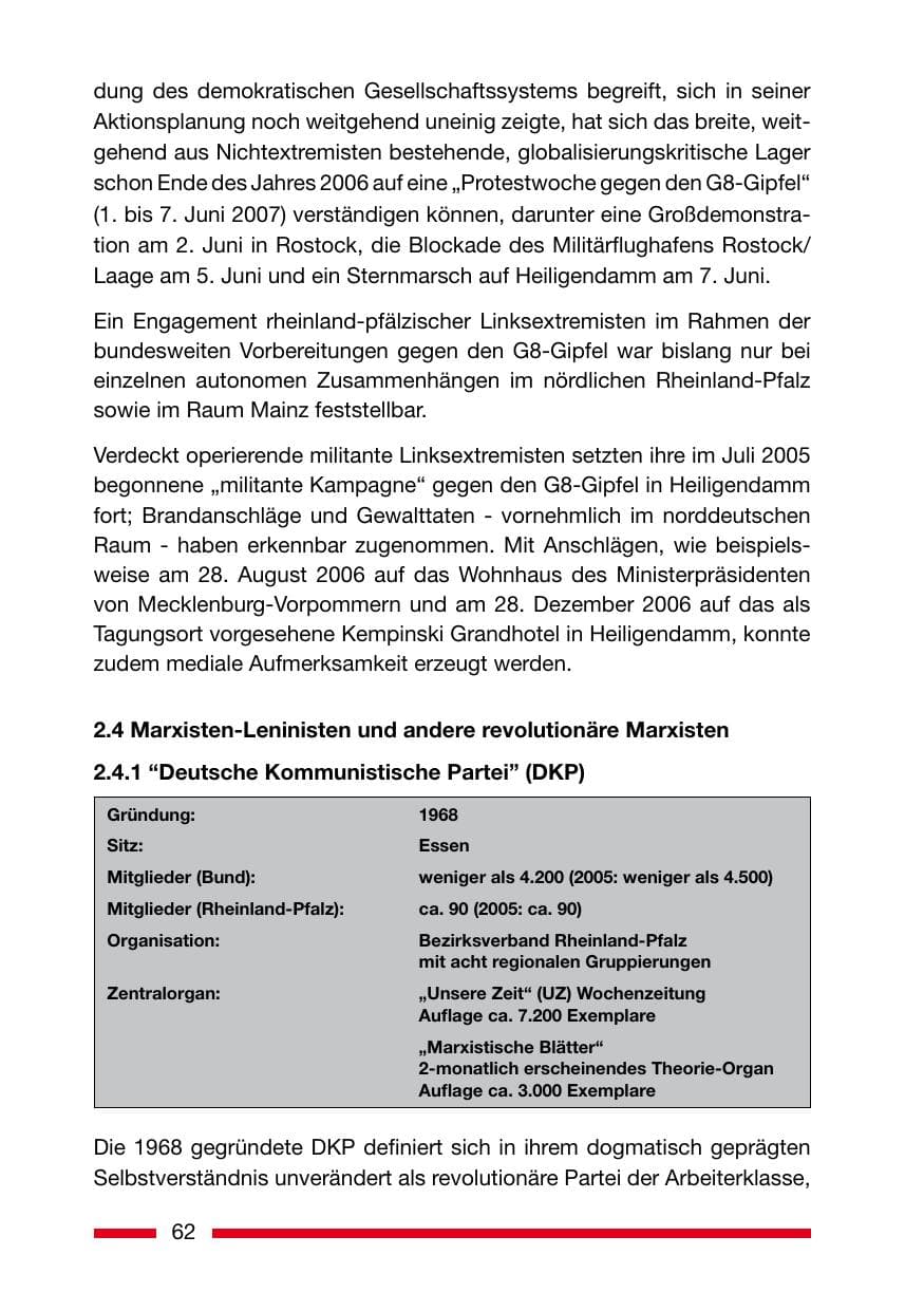 Seite 62 des Verfassungsschutzbericht 2006 Rheinland-Pfalz