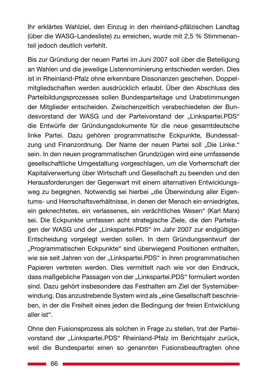 Seite 66 des Verfassungsschutzbericht 2006 Rheinland-Pfalz