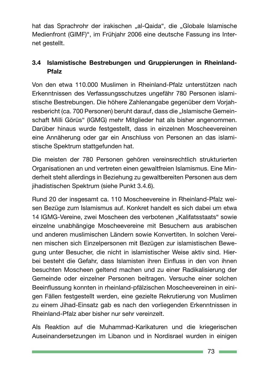 Seite 73 des Verfassungsschutzbericht 2006 Rheinland-Pfalz