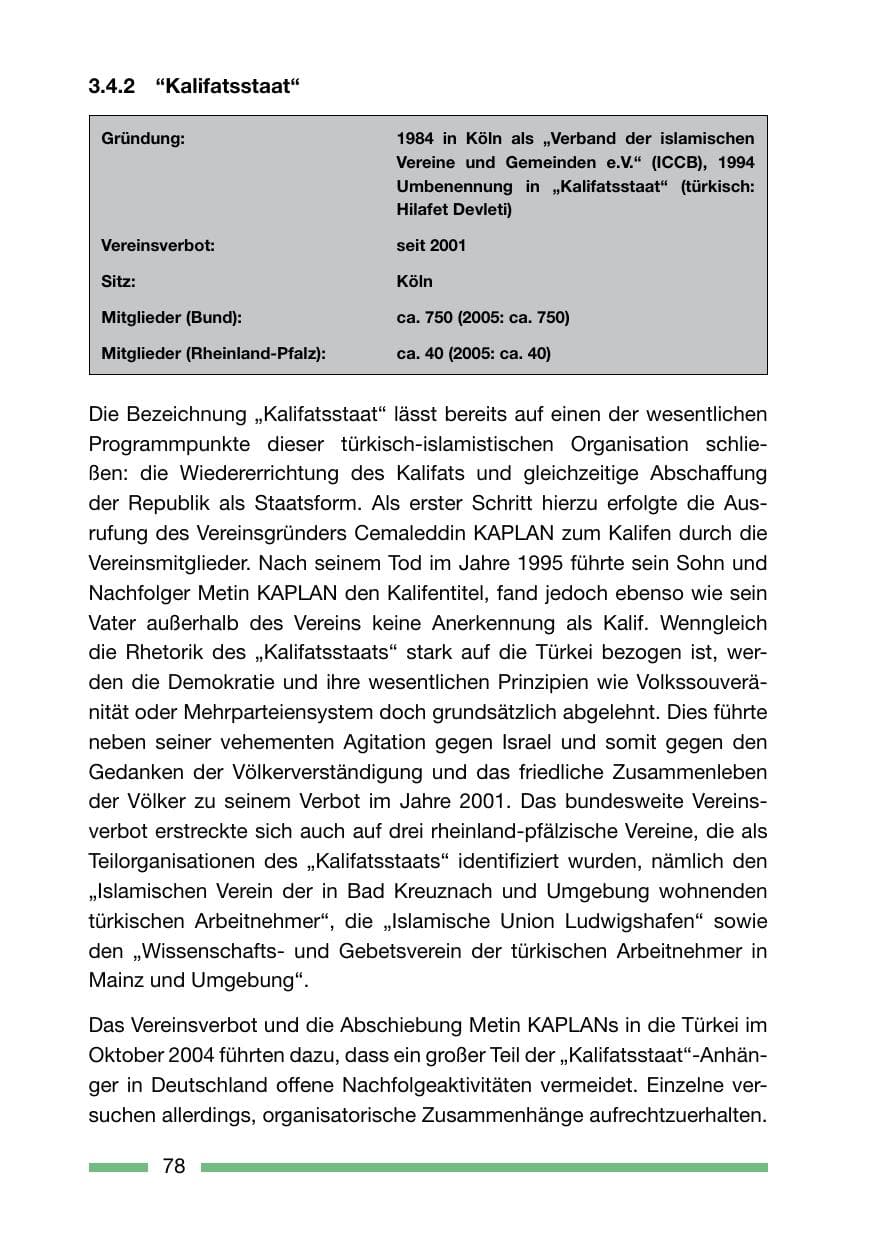 Seite 78 des Verfassungsschutzbericht 2006 Rheinland-Pfalz