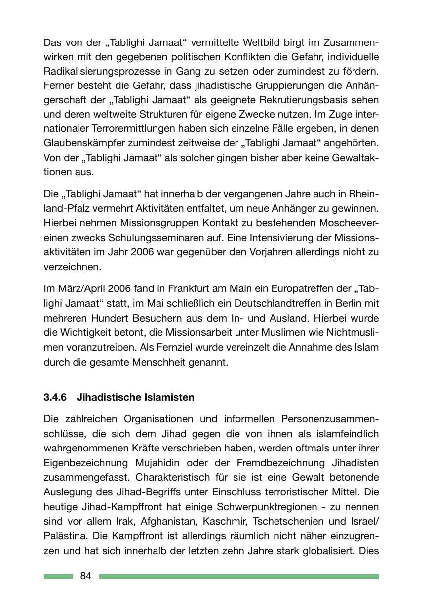 Seite 84 des Verfassungsschutzbericht 2006 Rheinland-Pfalz
